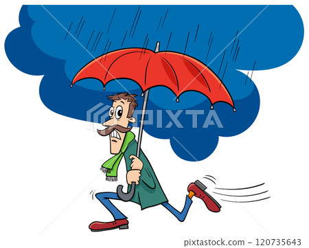 cartoon man with an umbrella fleeing the rain cartoon man with an umbrella fleeing the rain 120735643