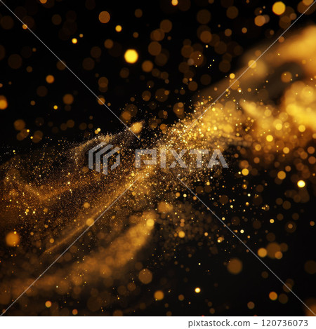 Golden Glitter and Bokeh Lights Swirling in Darkness 120736073
