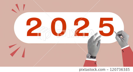 2025 Countdown with Hands and Pen Illustrating Year on Beige Background 2025 Countdown with Hands and Pen Illustrating Year on Beige Background 120736385
