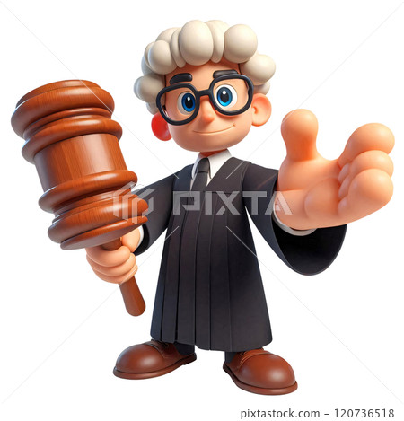Cartoon Judge Character Holding Gavel 120736518