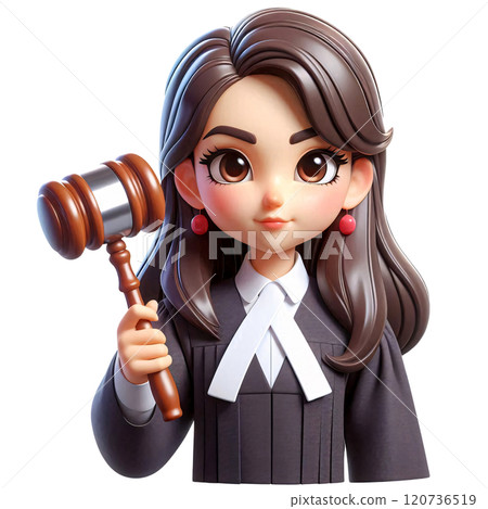 Cartoon Female Judge Holding Gavel 120736519