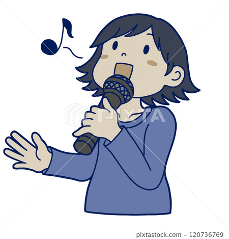 一個女人在卡拉 OK 唱歌 120736769