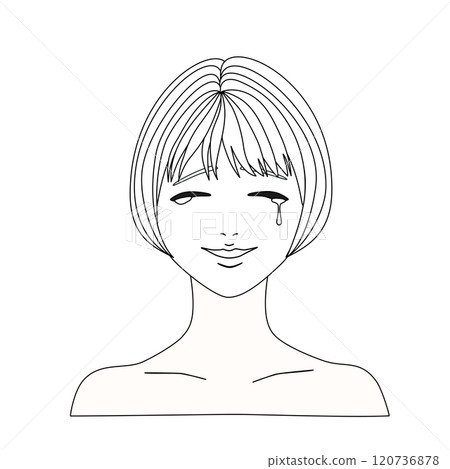 Illustration model of a hanger mannequin with a short bob woman laughing and crying in monochrome 120736878