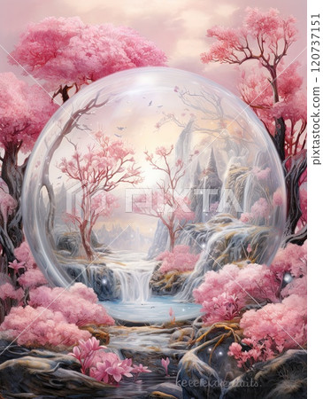 spring apple tree flowers bloom, vintage journal page, fantasy, enchanted forest and wildflowers, 120737151