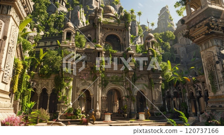ornate courtyard reminiscent of fairy tale castles 120737166