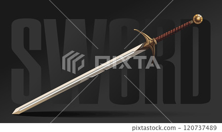 Large two-handed sword on a dark background. Great medieval knight sword Large two-handed sword on a dark background. Great medieval knight sword 120737489