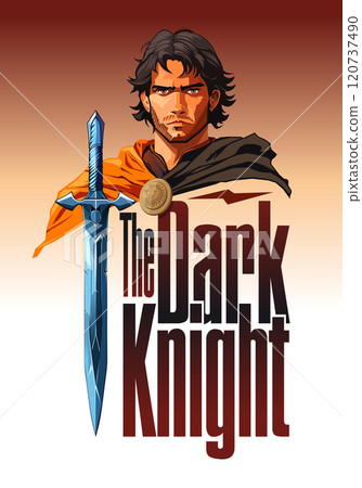 A comic book style poster featuring a knight in a cape and the words - The Dark Knight 120737490