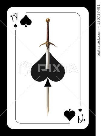 Original design of the playing card ace of spades. Ace of spades with the image of a knight's sword Original design of the playing card ace of spades. Ace of spades with the image of a knight's sword 120737491