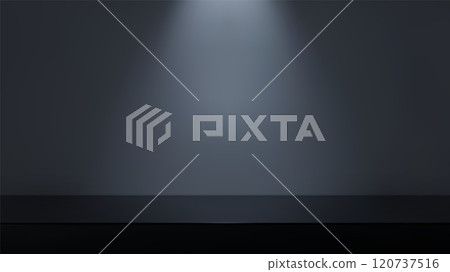Grey wall with black table surface. Product presentation template. Grey wall with black table surface. Product presentation template. 120737516