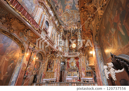 Interior of Asam Church or St. Johann Nepomuk or Asamkirche is a baroque church in Munich city, southern Germany 120737556