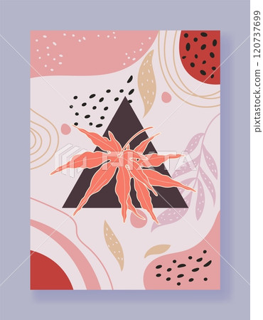 Abstract background. Different lines and paint dots. Autumn orange leaves. Poster or banner backdrop. Flyer template. Wall art. Minimal wallpaper. Botanical elements. Vector isolated illustration Abstract background. Different lines and paint dots. Autumn orange leaves. Poster or banner backdrop. Flyer template. Wall art. Minimal wallpaper. Botanical elements. Vector isolated illustration 120737699