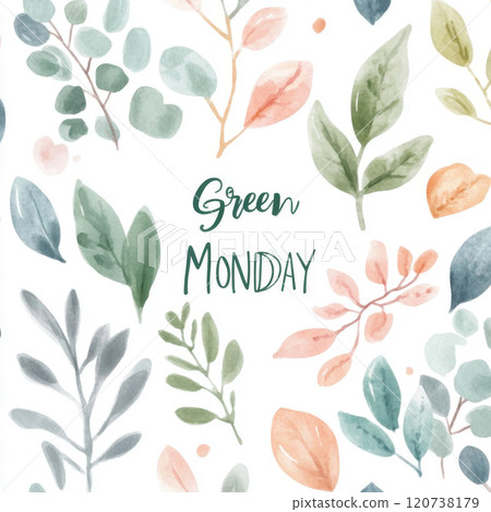 Pastel colored gift boxes and shopping bags with green natural leaves, concept of green Monday sale Pastel colored gift boxes and shopping bags with green natural leaves, concept of green Monday sale 120738179