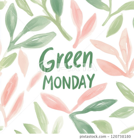 Pastel colored gift boxes and shopping bags with green natural leaves, concept of green Monday sale 120738180