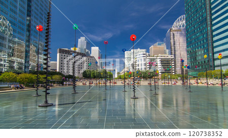 Skyscrapers of La Defense timelapse hyperlapse - Modern business and residential area. Paris, France Skyscrapers of La Defense timelapse hyperlapse - Modern business and residential area. Paris, France 120738352
