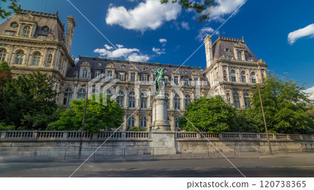 The bronze statue of Etienne Marcel proudly standing beside the Hotel de Ville timelapse hyperlapse, Paris, France The bronze statue of Etienne Marcel proudly standing beside the Hotel de Ville timelapse hyperlapse, Paris, France 120738365