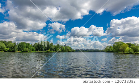 Boats floats on the Moskva River past the Zhivopisny Bridge and other famous places timelapse hyperlapse, Russia Boats floats on the Moskva River past the Zhivopisny Bridge and other famous places timelapse hyperlapse, Russia 120738382