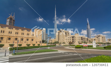 Amazing view of Dubai Skyline timelapse hyperlapse. Residential and Business Skyscrapers in Downtown Amazing view of Dubai Skyline timelapse hyperlapse. Residential and Business Skyscrapers in Downtown 120738411