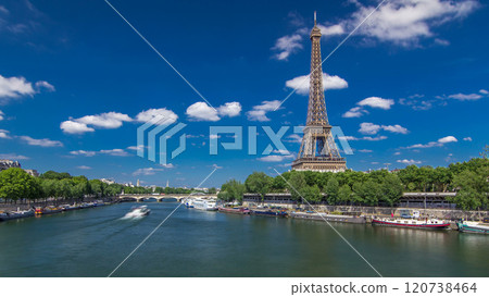The Eiffel tower timelapse hyperlapse from bridge over the river Seine in Paris The Eiffel tower timelapse hyperlapse from bridge over the river Seine in Paris 120738464