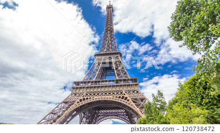 Champ de Mars and the Eiffel Tower timelapse hyperlapse in a sunny summer day. Paris, France Champ de Mars and the Eiffel Tower timelapse hyperlapse in a sunny summer day. Paris, France 120738472