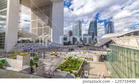 Skyscrapers timelapse hyperlapse in the Defence business district of Paris, France. Skyscrapers timelapse hyperlapse in the Defence business district of Paris, France. 120738490