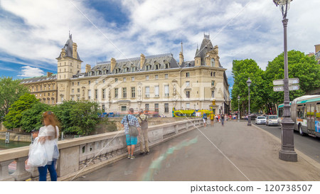 Building of Cour de cassation and traffic on Saint-Michel bridge timelapse hyperlapse in Paris, France Building of Cour de cassation and traffic on Saint-Michel bridge timelapse hyperlapse in Paris, France 120738507