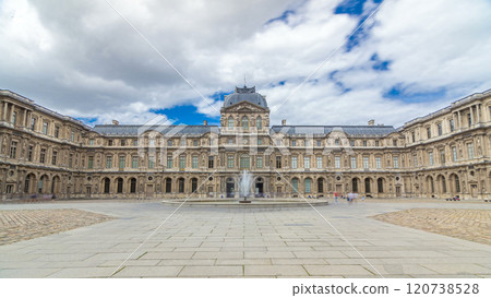 inner yard of museum with fountain timelapse hyperlapse. Paris, France 120738528