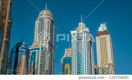 Luxurious Residence Buildings timelapse hyperlapse in Dubai Marina, UAE 120738691