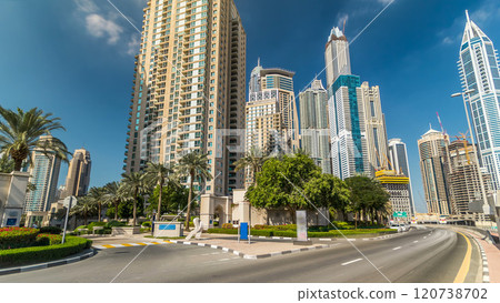 Dubai Marina tallest towers in Dubai timelapse hyperlapse 120738702