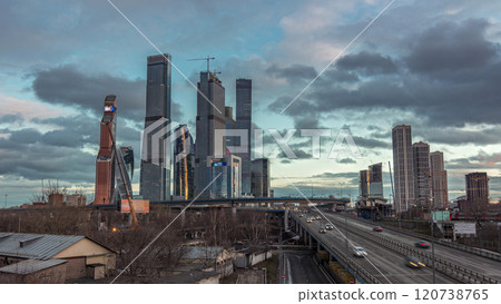 Moscow City business center skyscrapers office buildings and luxury apartments day to night timelapse hyperlapse. Moscow City business center skyscrapers office buildings and luxury apartments day to night timelapse hyperlapse. 120738765