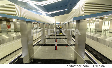 Interior of a modern subway station with trains timelapse hyperlapse Interior of a modern subway station with trains timelapse hyperlapse 120738793