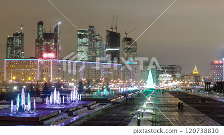 View from Poklonnaya Hill business center Moscow City timelapse hyperlapse. Russia, Moscow 120738810