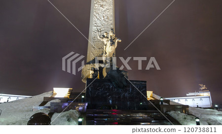 George the Victorious monument in Victory park architectural ensemble, timelapse hyperlapse in Moscow, Russia 120738811