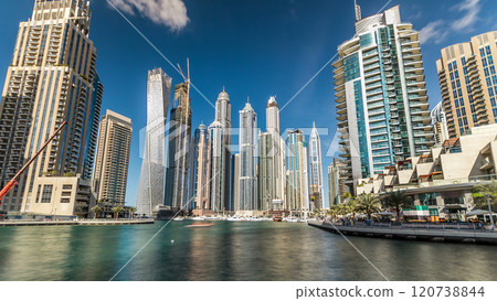 Dubai Marina towers in Dubai at day time timelapse hyperlapse 120738844