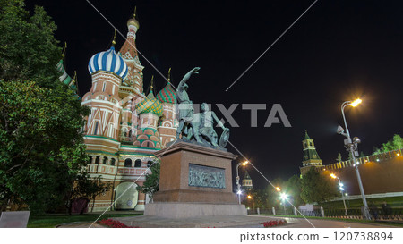 St. Basils cathedral and monument to Minin and Pozharsky timelapse hyperlapse in Moscow, Russia 120738894