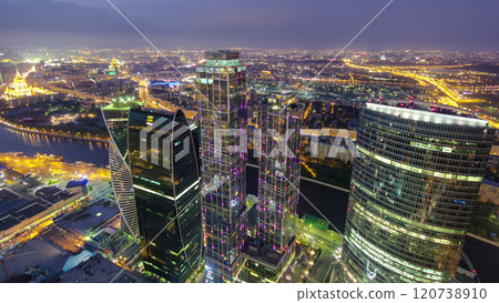 Skyscrapers International Business Center City at night timelapse, Moscow, Russia 120738910