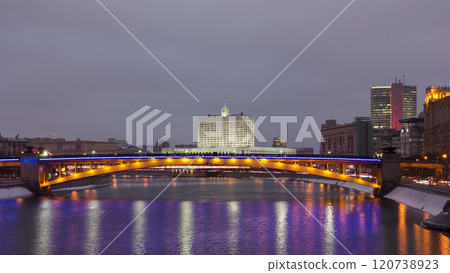 Government house of Russian Federation day to night timelapse hyperlapse, Moscow 120738923