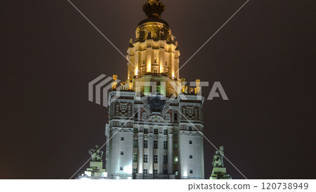 Tower of The Main Building Of Moscow State University On Sparrow Hills At Winter timelapse hyperlapse at Night Tower of The Main Building Of Moscow State University On Sparrow Hills At Winter timelapse hyperlapse at Night 120738949