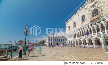 View of Palazzo Ducale, from San Giorgio Maggiore timelapse hyperlapse, Venice, Italy. View of Palazzo Ducale, from San Giorgio Maggiore timelapse hyperlapse, Venice, Italy. 120738975