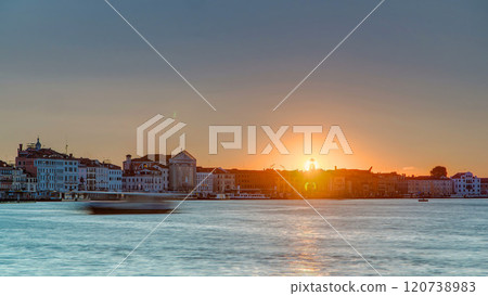 Beautiful sunrise in Grand canal over Venice near San Marco square timelapse. Venice, Italy, European Union. 120738983