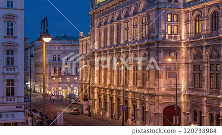 Beautiful view of Wiener Staatsoper aerial day to night timelapse in Vienna, Austria 120738984