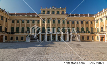 Beautiful view of famous Schonbrunn Palace timelapse hyperlapse with Great Parterre garden in Vienna, Austria Beautiful view of famous Schonbrunn Palace timelapse hyperlapse with Great Parterre garden in Vienna, Austria 120739021