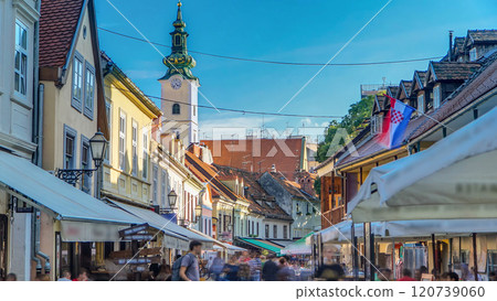Street ivana racica timelapse in croatian capital Zagreb is during sunny day in summer. Croatia 120739060