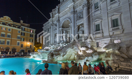 The famous Trevi Fountain at night timelapse hyperlapse. 120739080