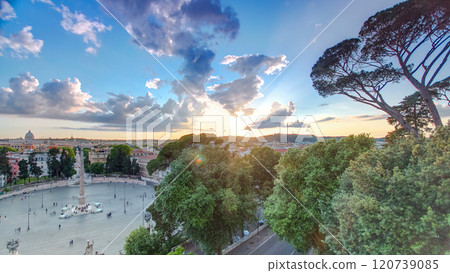 Aerial view of the large urban square, the Piazza del Popolo timelapse, Rome at sunset Aerial view of the large urban square, the Piazza del Popolo timelapse, Rome at sunset 120739085