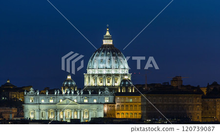 Night view at St. Peter's cathedral timelapse from the Pincio Landmark in Rome, Italy Night view at St. Peter's cathedral timelapse from the Pincio Landmark in Rome, Italy 120739087