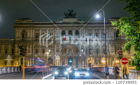 Palace of Justice night timelapse - courthouse building with Ponte Sant' Umberto bridge. Rome, Italy. Palace of Justice night timelapse - courthouse building with Ponte Sant' Umberto bridge. Rome, Italy. 120739093
