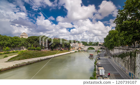 isola tiberina timelapse hyperlapse is the biggest island of tibera river in rome. isola tiberina timelapse hyperlapse is the biggest island of tibera river in rome. 120739107