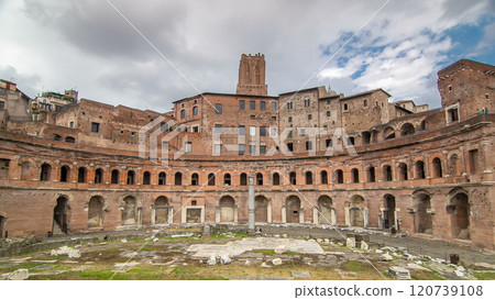 A panoramic view on Trajan's Market timelapse hyperlapse on the Via dei Fori Imperiali, in Rome, Italy A panoramic view on Trajan's Market timelapse hyperlapse on the Via dei Fori Imperiali, in Rome, Italy 120739108