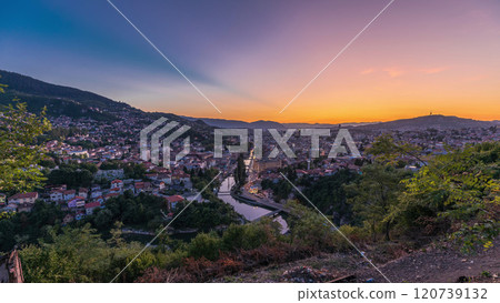 City view of Sarajevo from most popular panoramic spot in Sarajevo day to night timelapse. City view of Sarajevo from most popular panoramic spot in Sarajevo day to night timelapse. 120739132
