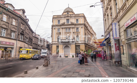 The Eternal flame in the street Ferhadija timelapse hyperlapse is a memorial to the military and civilian victims of the Second World War. The Eternal flame in the street Ferhadija timelapse hyperlapse is a memorial to the military and civilian victims of the Second World War. 120739146